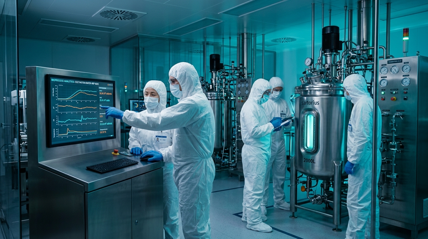 Bioprocess Engineers at Commercial Bioreactor Console